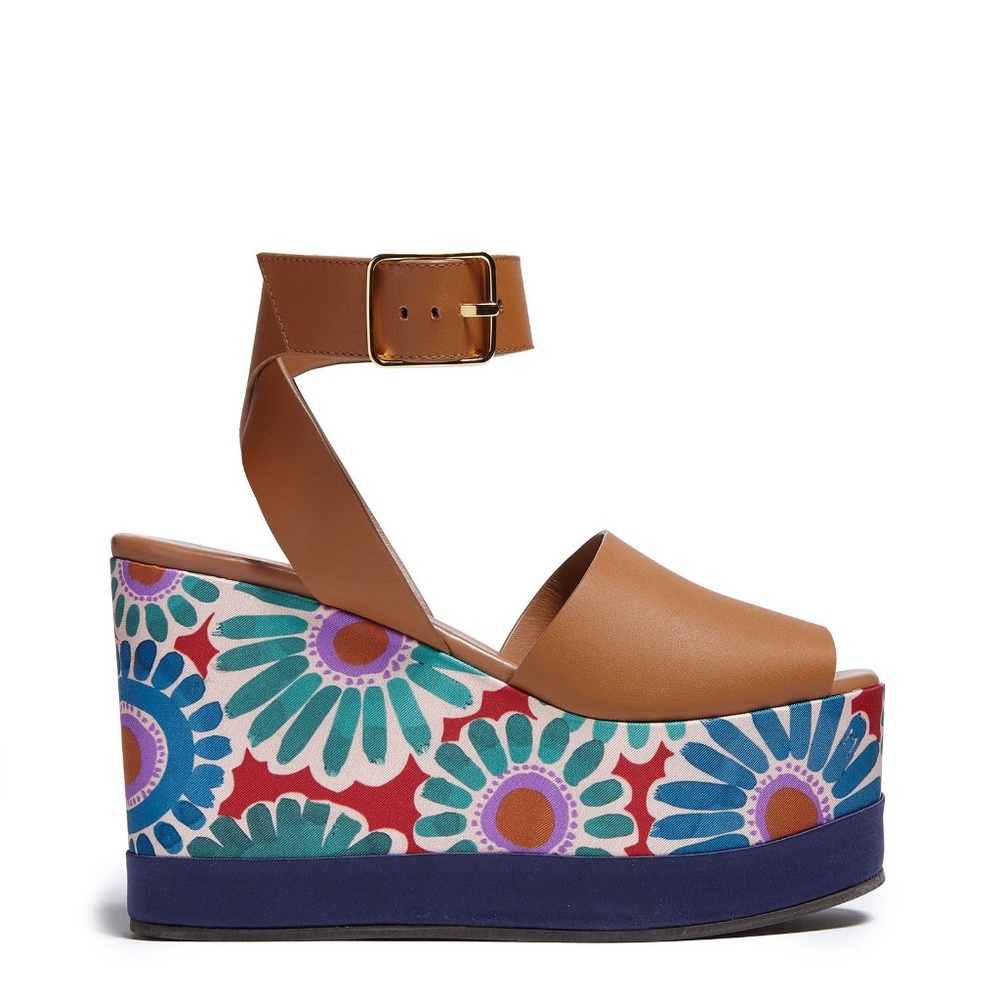 La Double J High Plateau Wedges in Crazy Daisy Twill - Sz 39/9